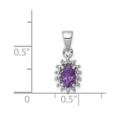 Sterling Silver Rhodium Plated Amethyst and Diamond Pendant - 9