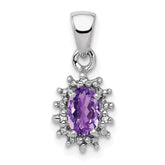 Sterling Silver Rhodium Plated Amethyst and Diamond Pendant - 9