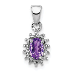 Sterling Silver Rhodium Plated Amethyst and Diamond Pendant - 9