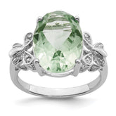 Sterling Silver Rhodium Green Quartz & Diamond Ring - 3