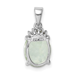 Sterling Silver Rhodium Plated Green Quartz and Diamond Pendant - 2