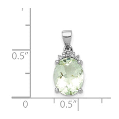Sterling Silver Rhodium Plated Green Quartz and Diamond Pendant - 2