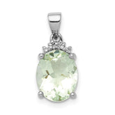 Sterling Silver Rhodium Plated Green Quartz and Diamond Pendant - 2