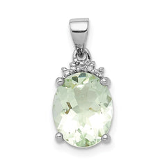 Sterling Silver Rhodium Plated Green Quartz and Diamond Pendant - 2
