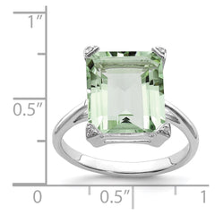Sterling Silver Rhodium Green Quartz Diamond Ring - 2