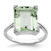 Sterling Silver Rhodium Green Quartz Diamond Ring - 2