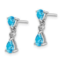 Sterling Silver Rhodium-plated Blue Topaz and Diamond Post Earrings - 2