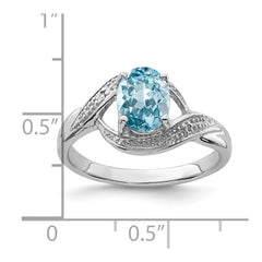 Sterling Silver Rhodium Light Swiss Blue Topaz & Diamond Ring - 4