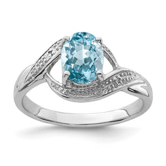 Sterling Silver Rhodium Light Swiss Blue Topaz & Diamond Ring - 4