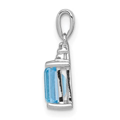 Sterling Silver Rhodium-plated Light Swiss Blue Topaz & Diamond Pendant