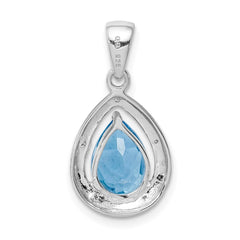 Sterling Silver Rhodium-plated Light Swiss Blue Topaz & Diamond Pendant - 2