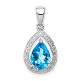 Sterling Silver Rhodium-plated Light Swiss Blue Topaz & Diamond Pendant - 2