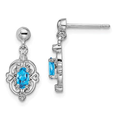 Sterling Silver Rhodium Plated Blue Topaz and Diamond Post Earrings - 3