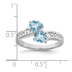 Sterling Silver Rhodium Light Swiss Blue Topaz Heart Ring - 2