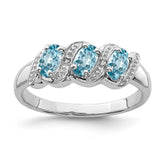 Sterling Silver Rhodium Light Swiss Blue Topaz & Diamond Ring - 2