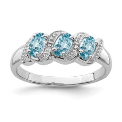 Sterling Silver Rhodium Light Swiss Blue Topaz & Diamond Ring - 2