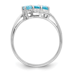 Sterling Silver Rhodium 3 Stone Light Swiss Blue Topaz & Diamond Ring - 3
