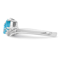 Sterling Silver Rhodium 3 Stone Light Swiss Blue Topaz & Diamond Ring - 2