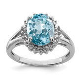 Sterling Silver Rhodium Light Swiss Blue Topaz & Diamond Ring - 8