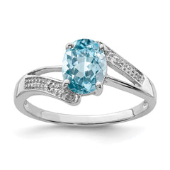 Sterling Silver Rhodium Light Swiss Blue Topaz & Diamond Ring - 3
