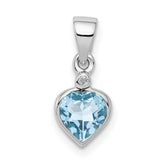 Sterling Silver Rhodium Light Swiss Blue Topaz Diamond Pendant - 2