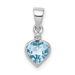 Sterling Silver Rhodium Light Swiss Blue Topaz Diamond Pendant - 2