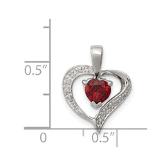 Sterling Silver Rhodium Heart Garnet & Diamond Heart Pendant