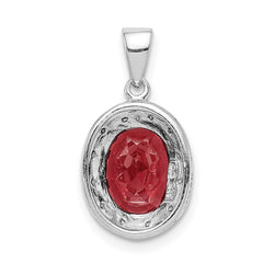 Sterling Silver Rhodium Garnet & Diamond Pendant - 7