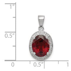 Sterling Silver Rhodium Garnet & Diamond Pendant - 7