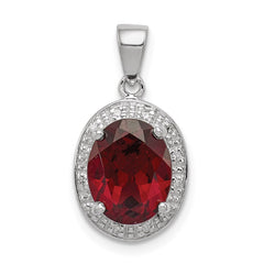 Sterling Silver Rhodium Garnet & Diamond Pendant - 7