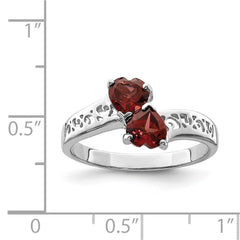 Sterling Silver Rhodium Garnet Heart Ring - 2