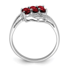 Sterling Silver Rhodium-plated 3 Stone Garnet & Diamond Ring - 7