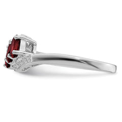 Sterling Silver Rhodium-plated 3 Stone Garnet & Diamond Ring - 7