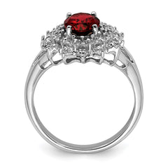 Sterling Silver Rhodium-plated Garnet & Diamond Ring - 8