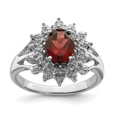 Sterling Silver Rhodium-plated Garnet & Diamond Ring - 8