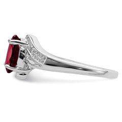 Sterling Silver Rhodium-plated Garnet & Diamond Ring - 6