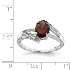 Sterling Silver Rhodium-plated Garnet & Diamond Ring - 9