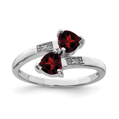 Sterling Silver Rhodium Garnet & Diamond Heart Ring - 2
