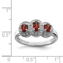 Sterling Silver Rhodium-plated 3 Stone Garnet & Diamond Ring - 4