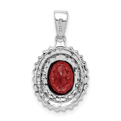 Sterling Silver Rhodium Garnet & Diamond Pendant - 5