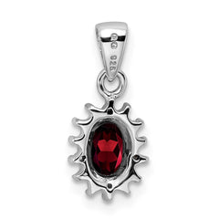 Sterling Silver Rhodium Garnet & Diamond Pendant - 2