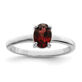 Sterling Silver Rhodium Garnet Ring - 6