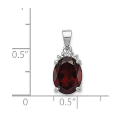 Sterling Silver Rhodium Garnet & Diamond Pendant - 3