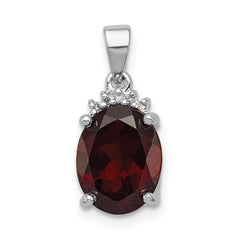 Sterling Silver Rhodium Garnet & Diamond Pendant - 3