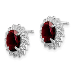 Sterling Silver Rhodium Plated Garnet and Diamond Post Earrings - 2