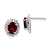 Sterling Silver Rhodium Plated Garnet and Diamond Post Earrings - 2