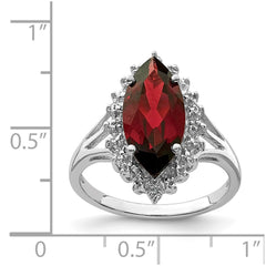 Sterling Silver Rhodium Garnet Diamond Ring - 2