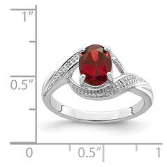 Sterling Silver Rhodium-plated Garnet & Diamond Ring - 13