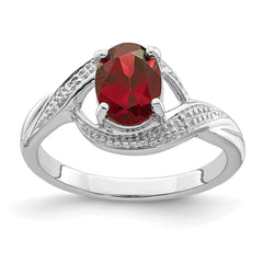 Sterling Silver Rhodium-plated Garnet & Diamond Ring - 13