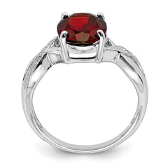 Sterling Silver Rhodium-plated Garnet & Diamond Ring - 10